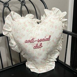 Heart-Shaped Floral Pillow with Ruffles Embroidered Anti-social Club